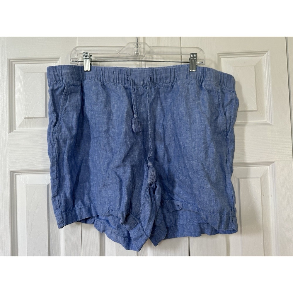 Talbots Chambray Shorts Womens Size 2XP Blue Pull On Elastic Drawstring Pockets